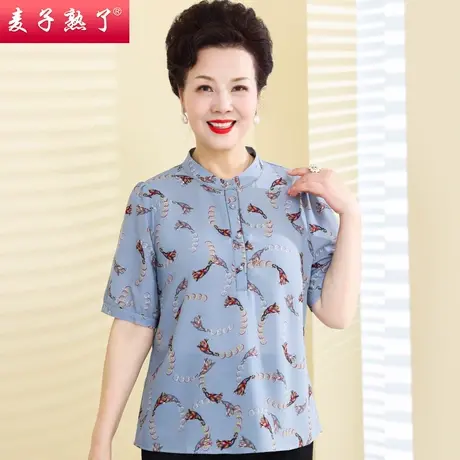 妈妈夏装短袖T恤洋气阔太太小衫雪纺衬衣时尚50岁春中老年人女装商品大图