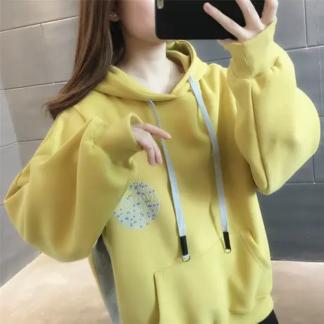 连帽卫衣女2023年春秋新款长袖套头宽松百搭设计感小众印花上衣潮图片