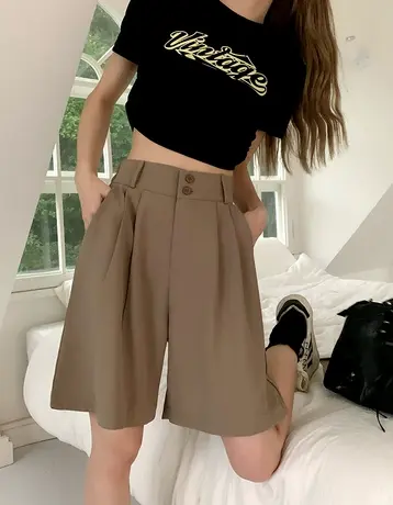 五分裤小个子松紧腰百搭夏季新款西装短裤时尚阔腿裤休闲裤女裤子图片
