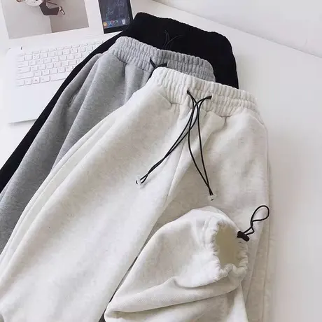 加绒加厚保暖休闲运动裤女秋冬季韩版高腰宽松百搭阔腿哈伦卫裤潮商品大图