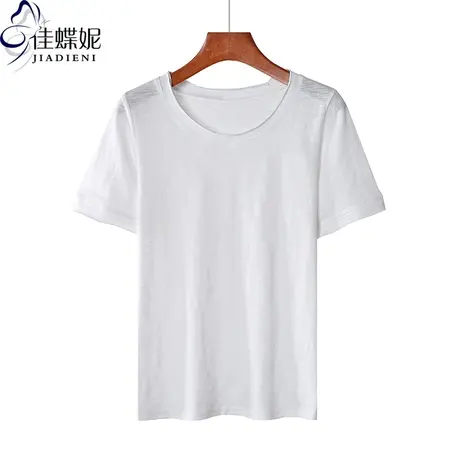 早春新款韩版竹节棉修身白色简约圆领短袖体恤上衣内搭女打底衫商品大图