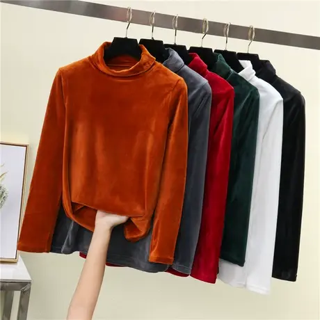 高领内搭时尚洋气百搭长袖加绒保暖上衣春秋冬季金丝绒打底衫女潮商品大图