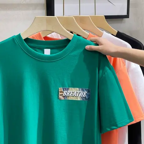 2023新款贴布印花T恤短袖简约美式宽松潮流百搭款T内搭男士打底衫商品大图