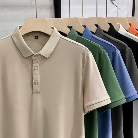 含桑蚕丝polo衫男士短袖高级感夏季男装衣服2023新款潮流t恤男潮商品大图
