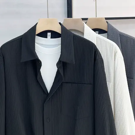 美式宽松立体压花肌理感长袖衬衣男春季宽松百搭休闲衬衫型外套潮商品大图