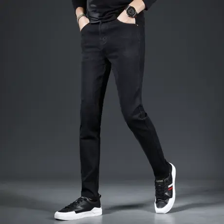 黑色牛仔裤2023新款男秋季韩版修身小脚弹力显瘦百搭男士裤子潮流商品大图