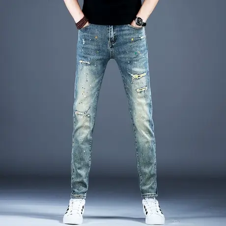 大牛水洗做旧复古牛仔裤男款秋冬新款美式高街破洞裤子男直筒修身商品大图