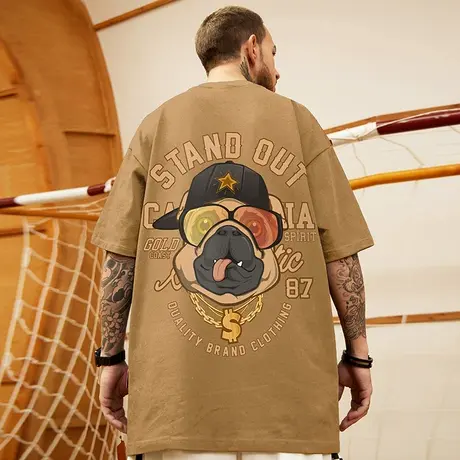 美式重磅短袖纯棉宽松大码男装oversize嘻哈夏季情侣半袖T恤潮流图片