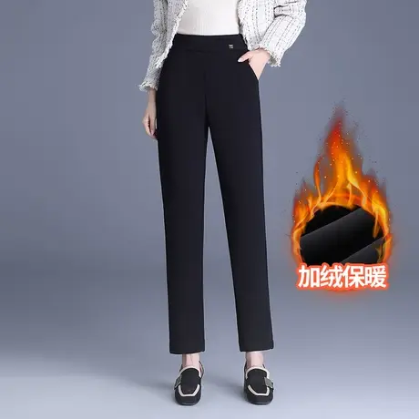 黑色加绒小西裤直筒裤女秋冬2023新款高腰显瘦气质通勤小脚烟管裤图片