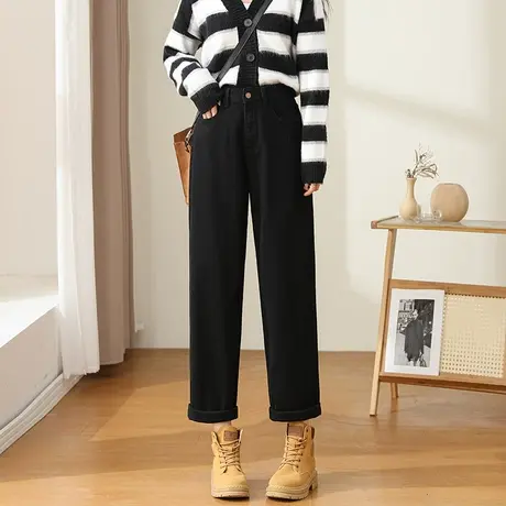 加绒加厚高腰哈伦裤女冬季2023年新款萝卜老爹裤显瘦休闲直筒裤子商品大图