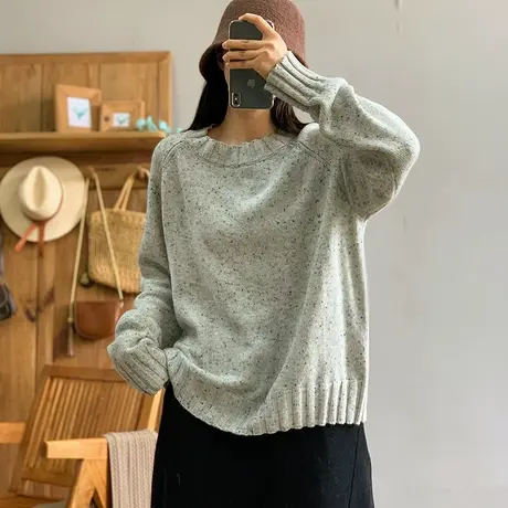 dza 复古短款点子羊毛针织衫女秋冬内搭漂亮上衣宽松毛衣打底衫女商品大图