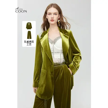 missCOCOON静奢风重工丝绒外套2023秋季新款宽松绣花拼接西装冬装商品大图