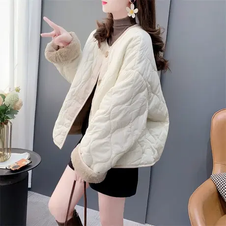 设计感两面穿小个子棉服外套女秋冬2023新款宽松加绒加厚百搭上衣商品大图