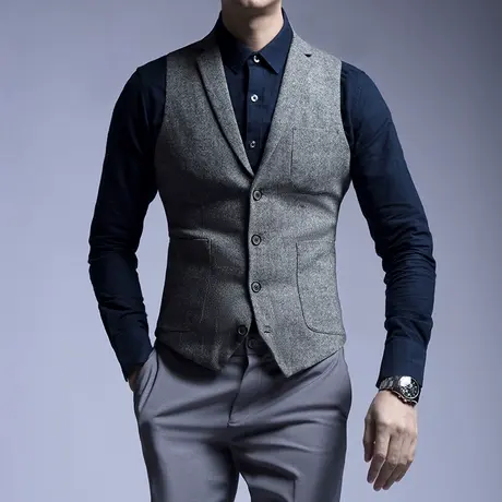 SENO商务休闲西装马甲男修身韩版潮流灰色青年西服外套马夹商品大图