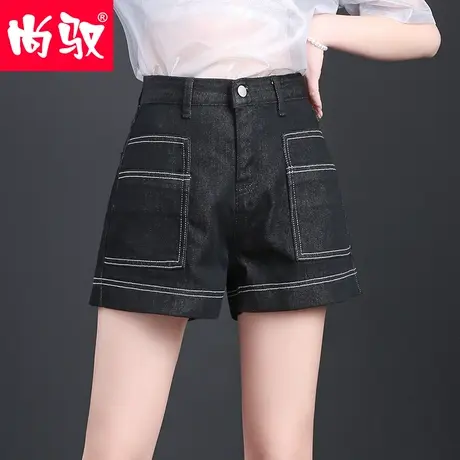 黑色高腰牛仔短裤女2024夏季新款阔腿直筒裤宽松显瘦显高薄款热裤商品大图