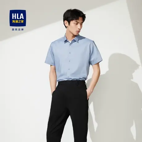 HLA/海澜之家尖领短袖休闲衬衫2023春夏新款微弹商务纯色短衬男图片
