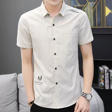 2023夏季衬衫男短袖新款帅气韩版潮休闲上衣修身男士衬衣寸衣寸衫商品大图