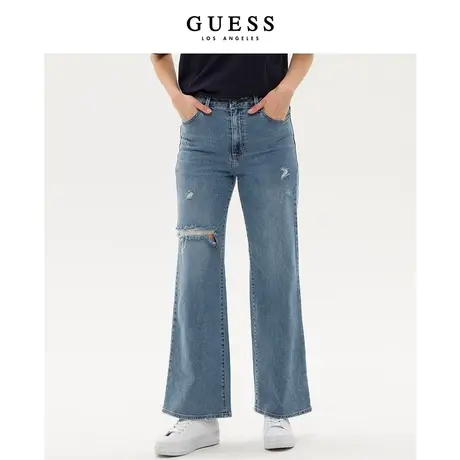 【秀智明星同款】GUESS23新女高腰破洞阔腿直筒牛仔裤-YN5D6015图片