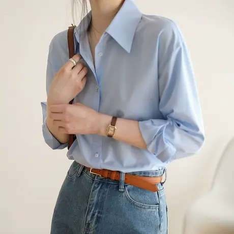 嘉茱莉2023年春季新款职业衬衫女设计感衬衣女小个子叠穿长袖上衣图片