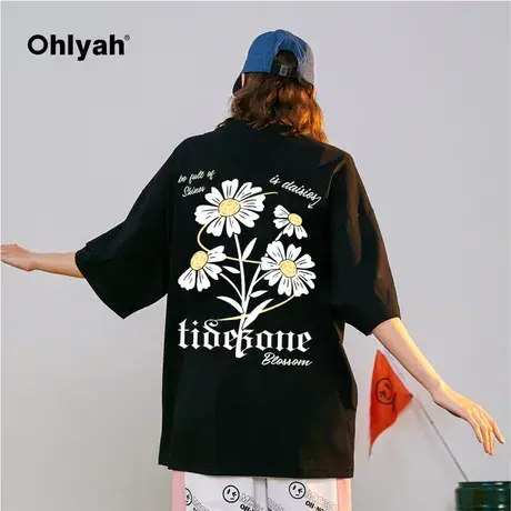 Ohlyah潮牌植物花卉系列重磅短袖t恤男女同款小雏菊印花百搭半袖商品大图