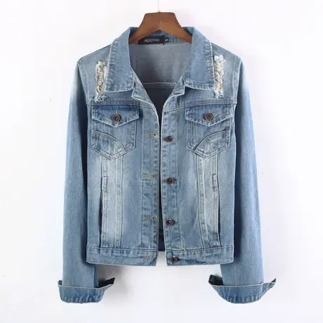牛仔外套女春秋短款韩版新款修身显瘦学生长袖牛仔服大码上衣破洞商品大图