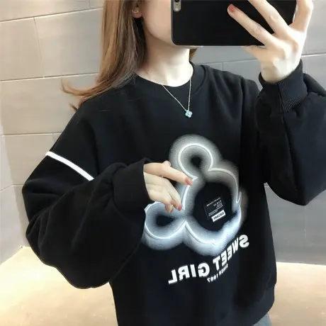 圆领卫衣2023新款加绒加厚卡通减龄小众设计感洋气韩版宽松长袖女商品大图