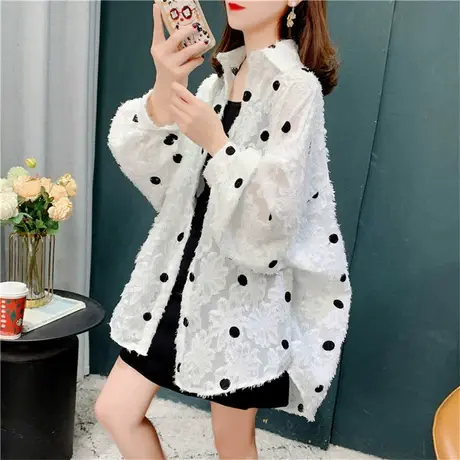 宽松休闲流苏圆点衬衫女2022年春秋新款洋气设计感中长款衬衣外套商品大图