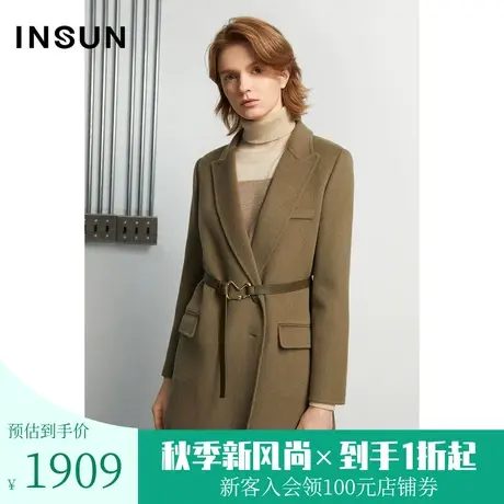 恩裳商场同款冬季时尚修身都市通勤翻领设计舒适毛呢外套商品大图