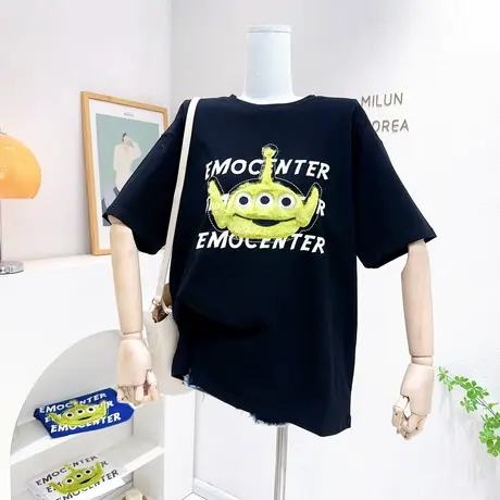 设计感洋气时髦短袖上衣2023春夏款原宿风港味休闲中长款T恤欧货商品大图