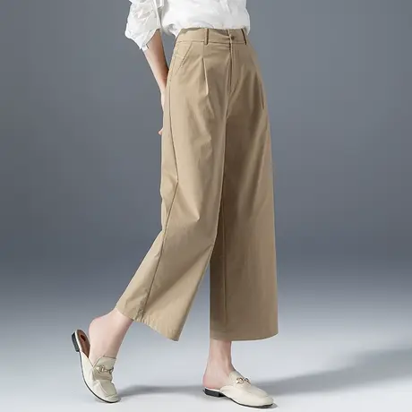 卡其色高腰窄版天丝阔腿裤女夏季薄款裤子2023新款休闲九分直筒裤商品大图