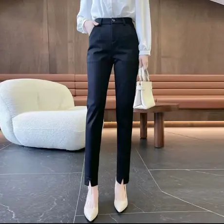 黑色西裤女春秋款2023春季小个子修身烟管裤直筒小脚职业西装裤图片