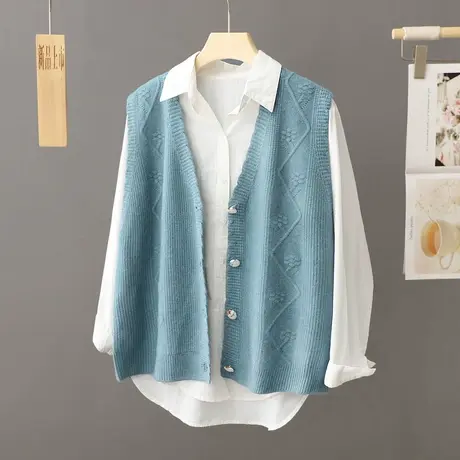 2023秋装新款无袖高级感毛衣马甲背心女式外搭洋气针织衫开衫外套图片