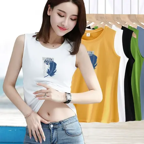 白色吊带背心女夏打底内搭纯棉简约无袖上衣基础款印花可外穿t恤图片