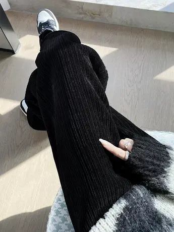 雪尼尔阔腿裤女春秋2023新款秋冬加绒宽松直筒休闲条绒灯芯绒裤子图片