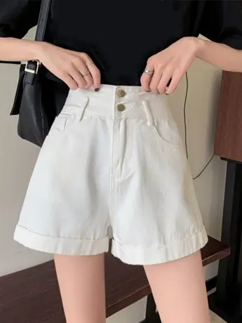 清仓捡漏2023年新款夏季白色牛仔短裤女高腰宽松热裤薄款百搭ins商品大图