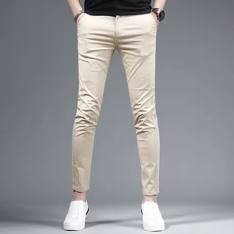 卡其色九分休闲裤男2023夏季新款潮牌宽松小脚弹力潮牌薄款裤子男商品大图