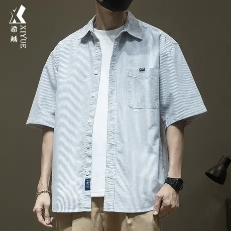 2023夏季新款高级感日系短袖衬衫男休闲衬衣男士宽松大码男生外套商品大图