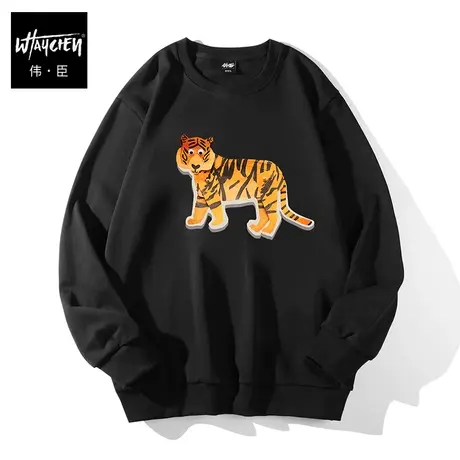 伟臣2022春季新品大码圆领卫衣男胖子加肥加大宽松纯棉套头外套潮商品大图