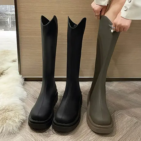 不过膝加宽长筒靴2023新款骑士靴女粗腿显瘦小个子厚底增高瘦瘦靴商品大图