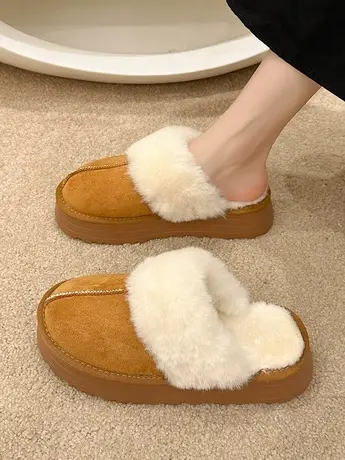 网红毛毛拖鞋女外穿2023年秋冬新款厚底松糕加绒防滑包头棉拖鞋潮图片