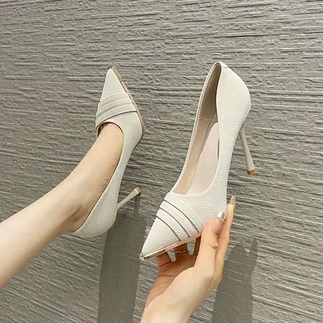 职业鞋不累脚2023夏季新款简约大气温柔凉鞋一脚蹬气质浅口高跟鞋图片