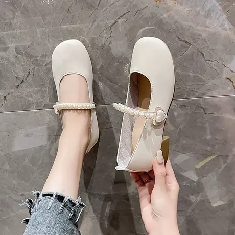 软底单鞋女夏2023新款低跟珍珠玛丽珍鞋春秋配裙子晚晚风温柔鞋子商品大图