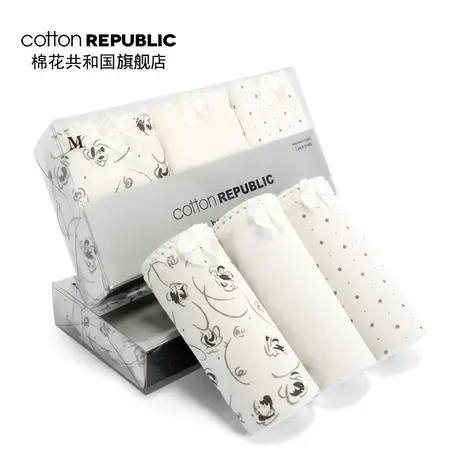 Cotton Republic/棉花共和国3条装女士纯棉基本款印花三角内裤图片