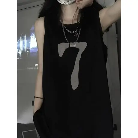 纯棉吊带运动坎肩背心无袖t恤女夏季设计感小众外穿宽松挂脖上衣图片