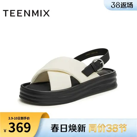 天美意新中式休闲松糕厚底凉鞋女运动沙滩凉鞋夏新款KX007BL4图片