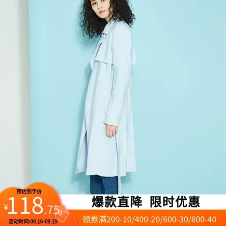 艾格2022新款春季绑带宽松收腰中长款过膝风衣外套女士Y1776商品大图