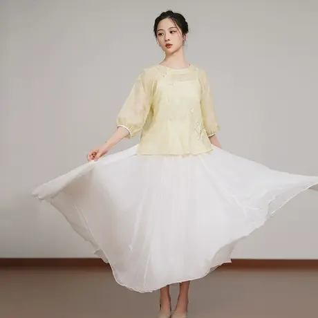 素飞2023年秋季新款改良复古茶服圆领蝶恋花刺绣中式国风唐装上衣商品大图