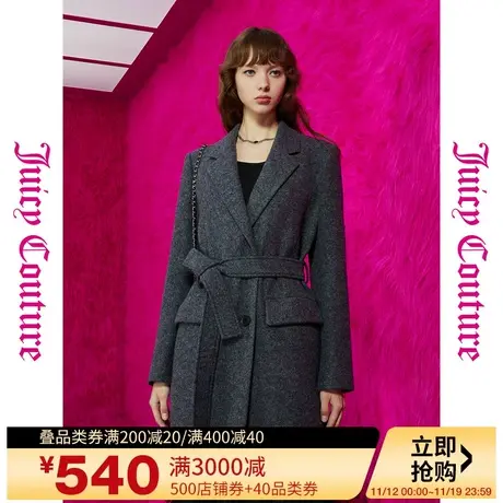 Juicy Couture橘滋23初秋冬款清冷雾感logo西装扣系腰粗花呢大衣商品大图