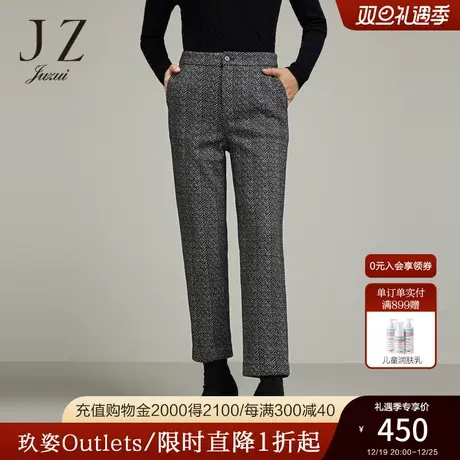JZ玖姿奥莱商场同款休闲裤女冬季新款人字水波纹骑士裤JWBD11112商品大图