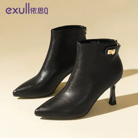 exull/依思Q高跟短靴子女2023新款冬季细跟尖头高跟鞋瘦瘦靴商品大图